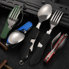 Tablespoon Set 4 In 1 Foldable Spoon Knife Fork Bottle Opener Stainless Steel Folding Pocket Kits Outdoor Tableware Set - Black