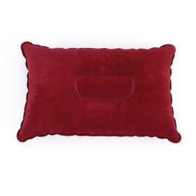 Portable Fold Inflatable Air Pillow Outdoor Travel Sleeping Camping PVC Neck Stretcher Backrest Plane Comfortable Pillow - G911D-wine red - 43X27cm