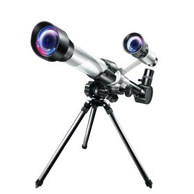 HD Astronomical Telescope Children Students Toys Gift Stargazing Monocular Teaching Aids for Science Experiment Simulate/Camping - Silver