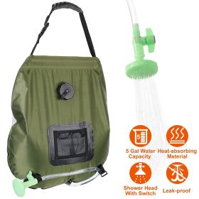 5Gal Solar Heating Camping Shower Bag w/ Removable Hose And Shower Head - Green