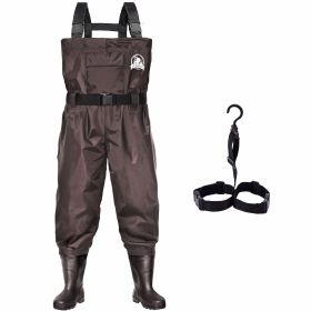 UPGRADE Fishing Waders for Men&Women with Boots Waterproof;  Nylon Chest Wader with PVC Boots & Hanger Brown - Brown - Men 11/Women 13