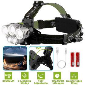 Rechargeable Headlamp 20000 Lumen LED Headlight 6 Modes Headlamp - Black