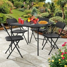 5 Piece Resin Card Folding Table and Four Folding Chairs Set, Black - Black