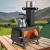 Portable Wood Camping Burning Stove Heater with 2 Cooking Positions - Black