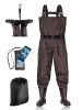 BELLE DURA Fishing Waders Chest Waterproof Light Weight Nylon Bootfoot Waders for Men Women with Boots - Brown - Men 12 / Women 14