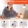 59 Plus 31in USB Heated Blanket Electric Heated Blanket Heated Poncho Shawl Wrap Throw with Zipper Washable for Home Office - Grey