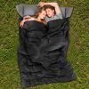 Traveling Camping Portable Double Person Waterproof Sleeping Bag W/ 2 Pillows - Black - Sleeping Pad