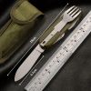 7 In 1 Multifunctional Outdoor Tableware Stainless Steel Foldable Fork Spoon Knife Picnic Camping Hiking Travelling Dinnerware - GREEN - SPAIN