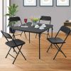 5 Piece Resin Card Folding Table and Four Folding Chairs Set, Black - Black