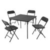 5 Piece Resin Card Folding Table and Four Folding Chairs Set, Black - Black