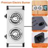 2000W Electric Dual Burner Portable Coil Heating Hot Plate Stove Countertop RV Hotplate with 5 Temperature Adjustments Portable Handles - Double - Sil