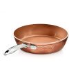 Hammered 10 inch, Non-Stick Frying Pan with Lid, Ceramic Cookware, Skillet, Premium, PFOA Free, Dishwasher Safe, Copper - 10''