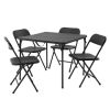 5 Piece Resin Card Folding Table and Four Folding Chairs Set, Black - Black