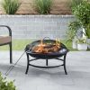 Round Iron Outdoor Wood Burning Fire Pit, Black - 26" Modern