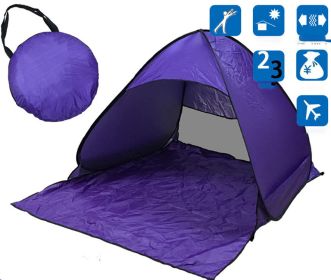 Tent Free To Build Camping Beach Sunscreen Tent Quick Outdoor Camping Tent (Color: Purple)