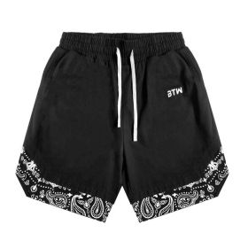 Head Cashew Flower Shorts Hip-hop Trend Loose Fake Two-piece Five-point Pants (Option: Black-L)