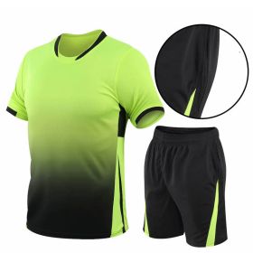 Summer Gradient Digital Printing Loose Short-sleeved T-shirt Two-piece Summer Plus Size Shorts Suit Men (Option: Green-3XL)