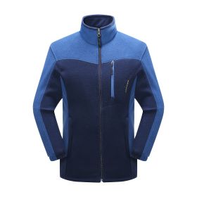 Cross-border Sources Of New Polar Fleece Warm Fleece Couple Cardigan Contrast (Option: Dark blue male-2XL)