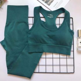 Womens High Waist Fitness Pants Suit For Abdomen And Buttocks (Option: Dark green suit-M)