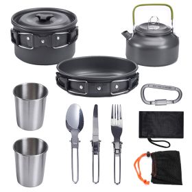 Outdoor Jacketed Kettle 2-3 Person Camping Teapot Tableware Suit (Color: Black)