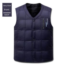 Men's Down Vest Plus-sized Duck Down Vest Warm Autumn And Winter (Option: Dark Blue Down-L)