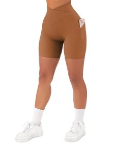 Women's Cross Sports Tight Short Belt Pockets (Option: Coffee Brown-3XL)