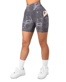 Women's Cross Sports Tight Short Belt Pockets (Option: Black Tie Dye-3XL)