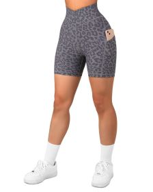 Women's Cross Sports Tight Short Belt Pockets (Option: Leopard Gray-L)