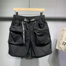 Summer Large Size Loose Pockets Workwear Shorts Men's Trendy Handsome Casual Shorts (Option: Black-5XL 105to115kg)